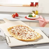 Leifheit nagy négyzet alakú kerámia Pizza kő hordozó tálcával és fa spatulával, szürke