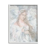 Stupell Industries szerető angyal, aki fehér virág hagyományos portréja, 20, Design by Debi Coules