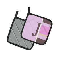 Carolines Treasures CJ1005-JPTHD levél J kezdeti Monogram-rózsaszín csíkok pár edénytartó, 7. 5HX7. 5W, Többszínű