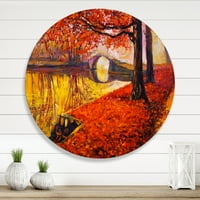 Designart 'Kis híd mély narancssárga őszi tájban.' Hagyományos körfém fali művészet - 23 -as lemez