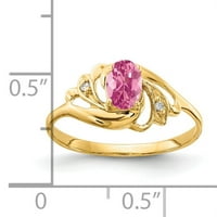 Primal Gold Karat sárga arany 6x ovális rózsaszín turmalin és gyémánt gyűrű