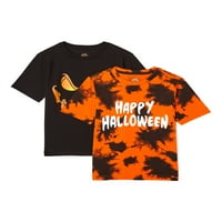 A fiúk Halloween grafikus póló, 2-csomag, Méret 4- és Husky ünneplésének módja