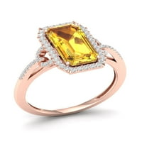 Imperial Gemstone 10K rózsa arany smaragd vágás citrin ct tw gyémánt halo női gyűrű