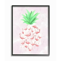 Stupell Industries Flamingo Pineapple Animal Pink Green Design keretes fal művészet, Ziwei Li