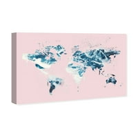 Wynwood Studio Maps and Flags Wall Art Canvas nyomatok 'Mapamundi Millennial Pink' World Maps - Pink, Blue
