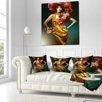 Designart érzéki nő sárga ruhában - Portré dobás párna - 16x16