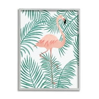 Stupell Flamingo ülő trópusi pálmalevelek tájfestés szürke keretes művészeti nyomtatási fal művészet