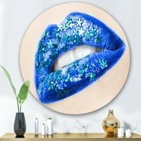 Designart 'Gyönyörű nő ajkak kék virággal' modern körfém fali művészet - 29 -es lemez