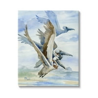 Stupell Industries Pelicans Aloft Bird Flight Trio festmény galéria csomagolt vászon nyomtatás fal művészet, Design Paul Brent