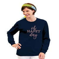 Áldott Lány Hosszú ujjú póló nőknek Oh Happy Day nyomtatott, XL Navy
