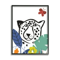 Abi Hall Leopard virág lombozat dzsungel macska szafari portré 24 30 keretes festményművészeti nyomatok: Stupell Home Décor