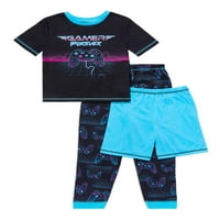 Komar Kids Boys 4- 'cápa' rövid ujjú, hosszú nadrág, rövidnadrággal, 3 darabos pizsamával