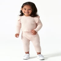 Modern pillanatok: Gerber Baby & Toddler Girl Cable kötött fodros pulóver és nadrág, kétrészes ruhakészlet