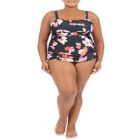 Kensie Women's Plus Ruched Bandeau tankini fürdőruha felső