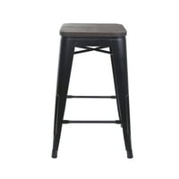 Design Group Counter Magas Hátlatlan fém székek fa üléssel, fekete, 2 -es készlet