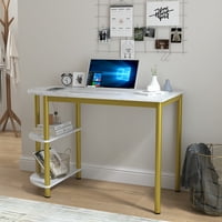 Cheenwing reverzibilis számítógépes íróasztal kétlépcsős polcokkal, sarokasztal írja az otthoni irodát arany és fehérek számára