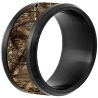Férfi fekete rozsdamentes acél barna erdők camo ferde esküvői zenekar - férfi gyűrű