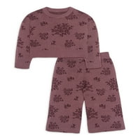 Modern pillanatok: Gerber Baby & Toddler Girl Jacquard pulóver és széles lábú nadrág, 2 darabos szett, 12m-5T