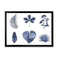 Designart 'Absztrakt növénylevelek Kék' Hagyományos keretes művészeti nyomtatás