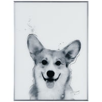 Empire Art Direct Corgi fekete -fehér háziállatok festményei fordított nyomtatott üveg keretes kutya fali művészet, 24 18 1