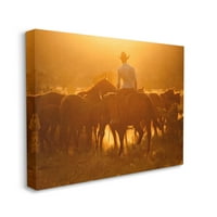 Stupell Industries Warm Sunlit Cowboy lovaglás vidéki ranch fotógaléria csomagolt vászon nyomtatott fali művészet, Design by