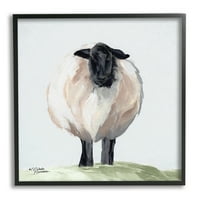 Stupell parasztház fuzzy juhok portré állatok és rovarok festés fekete keretes művészet nyomtatott fali művészet