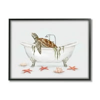 Stupell tengeri teknős fürdőkád fürdők- és rovarok festés fekete keretes művészet nyomtatott fali művészet