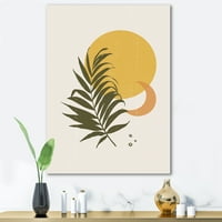 Absztrakt hold és sárga nap trópusi levél i festés vászon art nyomtatás