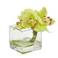 Szinte természetes cymbidium orchidea mesterséges virág elrendezés üvegvázában, rózsaszín