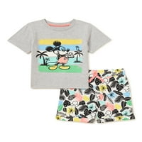 Mickey Mouse Baby és Kisgyermek Boy Beach Póló és rövidnadrág-szett, 2 darab, méretek 12m-5T