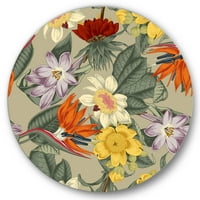 Designart 'ősi egzotikus virágok narancssárga és sárga' hagyományos körfém fali művészet - 36 lemez