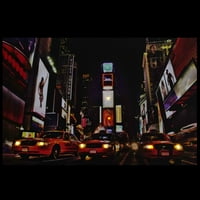 Megvilágított NYC Times Square Broadway Taxi Cabs Canvas Wall Art 15.75 23.5