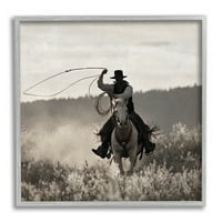 Stupell Industries Cowboy Lasso Western Photography állatok és rovarok fényképezés szürke keretes művészeti nyomtatási fal művészet