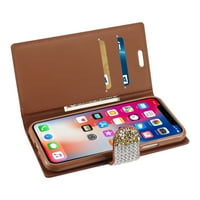 Folio pénztárca telefon tok iPhone X iPhone XS Diamond Strastone Wallet tok aranyban