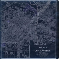 Runway Avenue térképek és zászlók fali művészet vászon nyomatok 'Los Angeles 1899' USA városok térképek - Kék, Fehér