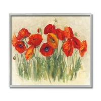Stupell Industries Red Poppy Florals Puha Green Meadow Grass Grey keretes, 14, tervezés: Carol Rowan