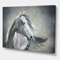 Designart 'A vad ló fekete -fehér portréja' parasztház vászon fali művészet nyomtatás