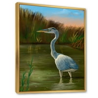 Designart 'Blue Heron vizes madár a tó partján' hagyományos keretes vászon fali művészet