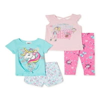 Jojo Siwa Toddler Girls Mi 'n Match Póló, Tank Top, rövidnadrág és nadrág, 4 részes ruhakészlet, Méretek 2T-5T