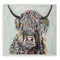 Stupell Industries Country szarvasmarha Wooly Highland Portré Rainbow Hair Wall Plakque, 19, Design: Carolee Vitaletti