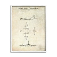 Stupell Industries Vintage Airplane repülőgép -diagram szabadalmi tervrajz -diagram keretezett falművészet, 30, Karl Hronek tervezése