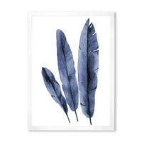 Designart 'Navy Blue Trópusi Banánlevelek fehér' Trópusi keretes művészet nyomtatás
