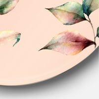 Designart 'őszi rózsaszín levelek ággal a pasztell színeken' hagyományos körfém fali művészet - 23 -as lemez