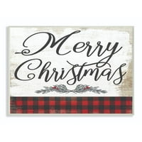 Stupell Industries Boldog Karácsonyi fagyöngy piros kockás ünnepi szó Design Wood Wall Art készítette, Daphne Polselli művész