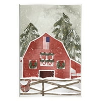 Stupell Industries Americana Barn Holiday Hójelenet grafikus művészet, keret nélküli művészet nyomtatási fal művészet, Design