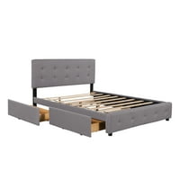 Aukfa queen kárpitozott platform ágy fejlécekkel és iker XL -es fúróval, nincs szükség bo rugó, szürke
