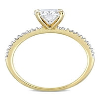Carat T.G.W. Ovális vágott moissanit és karat t.w. Gyémánt 14KT sárga arany eljegyzési gyűrű