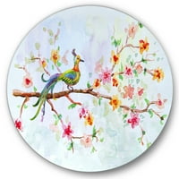 Designart 'Kis madár ülve a virágzó ágon' Hagyományos körfém fali művészet - 11 lemez