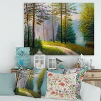 Designart 'Finom naplemente fény a fákon keresztül II' Lake House Canvas Wall Art nyomtatás