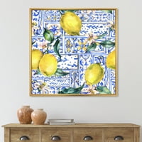 Designart 'A citrom dísz geometriai mintája kék I' trópusi keretes vászon falfestmény nyomtatás